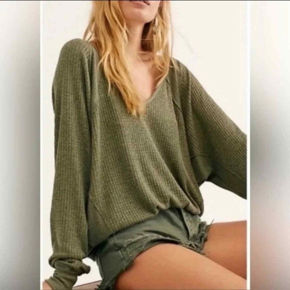 Free People Santa Clara Thermal Long Sleeve Sweater Top Ferngully Size S